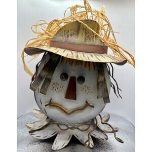 Scarecrow Metal Straw Hair Wood Nose Nut eyes RARE